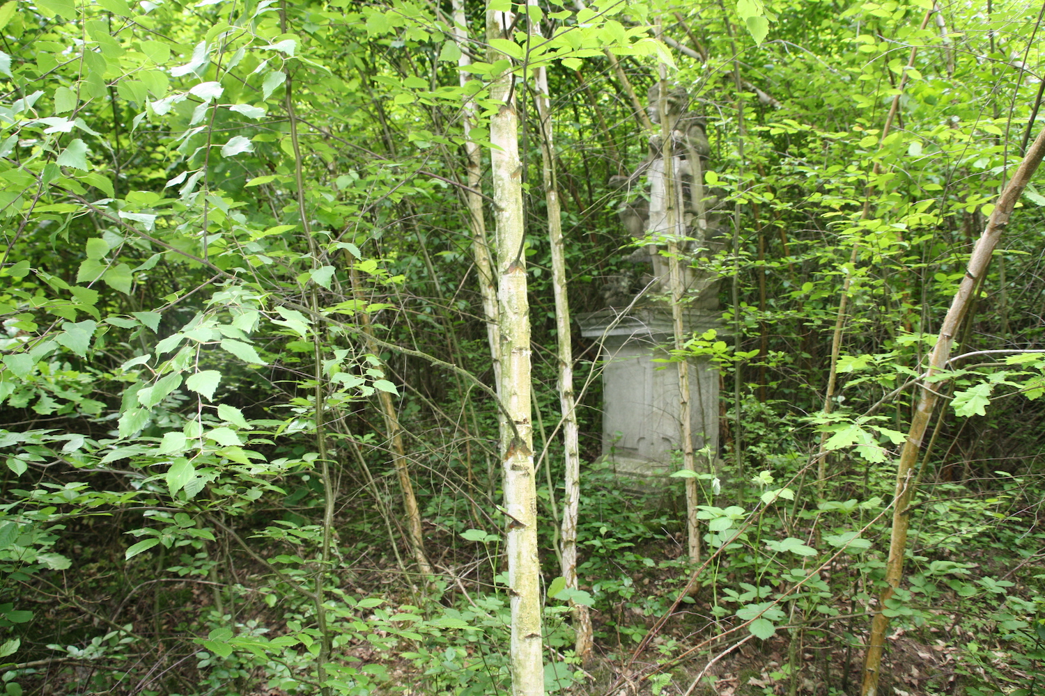 Statue hinter Blattwerk